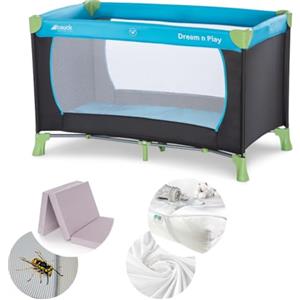 hauck Set Lettino Neonato Da Viaggio Dream N Play XXL con Materasso Comfort - Culla Neonato Pieghevole con Zanzariera, Coprimaterasso, Lenzuolo e Borsa - (Blu acqua)