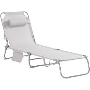 SoBuy Sdraio da Giardino Reclinabile Lettino Prendisole con Cuscino e Tasca Laterale Sedia Sdraio da Esterno per Patio Campeggio Spiaggia Sdraio Pieghevole da Giardino Beige 155x56x81cm OGS35-MI