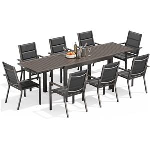 Devoko Set di mobili da giardino per 8 persone, tavolo e sedie in alluminio, 8 + 1 set di mobili da balcone, 8 sedie impilabili e 1 tavolo estensibile da 130/260 cm