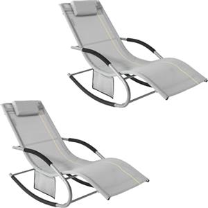 SoBuy Set di 2 sedie a dondolo da esterno Poltrone sedie sdraio da giardino con cuscino e poggiatesta portata fino a 150 kg Grigio 150x63x87 cm OGS28-HGX2