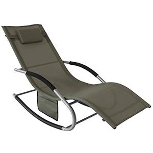 SoBuy Lettino Sdraio da Giardino a Dondolo - Sedia a Dondolo da Esterno in Textilene Marrone con Telaio in Metallo, 150x63x87cm, Lettino Prendisole per Terrazza, Piscina, Patio, OGS28-BR