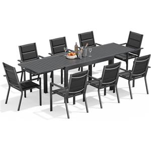 Devoko 8 Persone Set Tavolo e Sedie Da Giardino In Alluminio, 8 Sedie Impilabili e 1 130-260CM Tavolo Da Giardino Allungabile In Alluminio, Set Da Giardino Esterno, Grigio Scuro