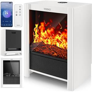 TRESKO® Camino Elettrico SmartFire con Riscaldamento 2000 W, APP WiFi e Telecomando | Camino Elettrico con Effetto fiamma LED e Display LCD | Camino con Termostato | Stufa Elettrica Timer