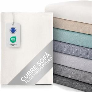 textil-home Textilhome Copridivano e Copriletto Multiuso - Telo Arredo Plaid Foulard Modello Dante, 180x285 cm, Copertura per Divano. Colore Crudo, Certificato OEKO-TEX