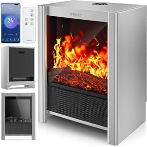 TRESKO® Camino Elettrico SmartFire con Riscaldamento 2000 W, APP WiFi e Telecomando | Camino Elettrico con Effetto fiamma LED e Display LCD | Camino con Termostato | Stufa Elettrica Timer