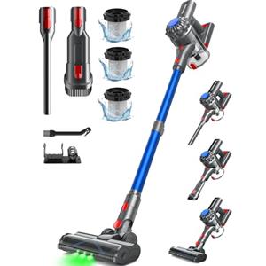 Ivormentico Aspirapolvere Senza Fili, 50Mins/450W/40KPA Scopa Elettrica Senza Fili, Aspirapolvere con LED Verde, Aspirapolvere Verticale con Batteria Rimovibile per Tappeti/Peli Animali, Blu