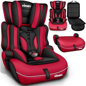 KIDUKU Seggiolino auto con coprisedile, cresce con il bambino, sedile, universale, approvato con la normativa ECE R129/03, 9-36 kg (1-12 anni), gruppo 1+2+3 (Noir/Rosso)