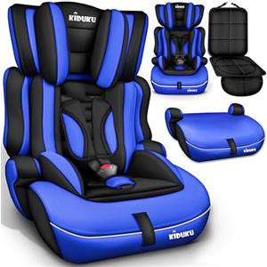 KIDUKU Seggiolino auto con coprisedile, cresce con il bambino, sedile, universale, approvato con la normativa ECE R129/03, 9-36 kg (1-12 anni), gruppo 1+2+3 (Noir/Blu)