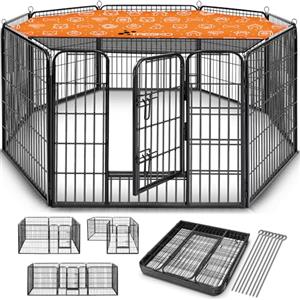TRESKO® Recinzione Recinto 80 cm per Cani, Gabbia per Cuccioli con 8 picchetti inclusi, Box in Metallo Robusto (77 x 60 cm)