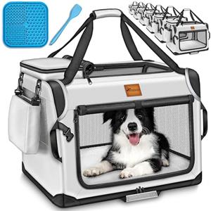 TRESKO® Box per cani pieghevole, con tappetino per mangiare e spatola, trasportino robusto per cani e gatti di piccola e grande taglia, S (50 x 34 x 34 cm), grigio