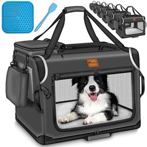 TRESKO® Box per cani pieghevole, con tappetino per mangiare e spatola, trasportino robusto per cani e gatti di piccola e grande taglia, L (70 x 52 x 52 cm), antracite