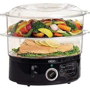 BELLA Vaporiera a due livelli, cottura simultanea sana, veloce e veloce, cestini impilabili per verdure o carne, vassoio per riso/cereali, spegnimento automatico e protezione a secco bollente, 7,4 QT