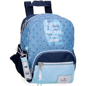 Pepe Jeans Joumma Bags - Zaino da scuola, blu e rosa, in poliestere, spallacci regolabili, per un comodo trasporto, vari scomparti, con portachiavi pompon, blu, Taglia unica, Zaino passeggiata