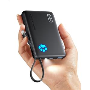 INIU 45W Power Bank, 10000mAh PowerBank con USB C Cavo Integrato, Ricarica Rapida PD3.0 QC4.0 USB C Input & Output, Mini Caricatore Portatile Power Bank per iPhone 17 16 15 14 13 Samsung Xiaomi iPad