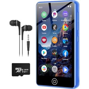 AGXOV Lettore MP3 Spotify da 144 GB con Bluetooth e WiFi, AGXOV MP4 Lettore Musicale con Schermo Touchscreen da 4,02 Pollici, MP3 Android Portatile con Audible, Deezer, Play Store, Blu