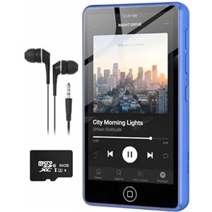 AGXOV Lettore MP3 Spotify da 80 GB con Bluetooth e WiFi, AGXOV MP4 Lettore Musicale con Schermo Touchscreen da 4,02 Pollici, MP3 Android Portatile con Audible, Deezer, Play Store, Blu