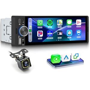 Rimoody Autoradio 1 DIN con Carplay e Android Auto Wireless - Schermo 6.28 Pollici, Bluetooth 5.2, Mirror Link, Comandi al Volante, Telecamera Posteriore per Auto