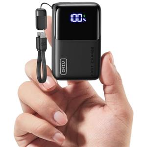 INIU Power Bank, Ultra Mini 45W Ricarica Rapida 10000mAh Powerbank con Cavo USB C Collegato, Idoneo per Volo, Essenziali da Viaggio, Caricatore Portatile per iPhone 17 16, Samsung, Xiaomi, iPad ecc.
