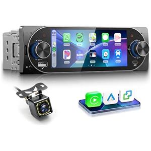 Rimoody Autoradio 1 DIN con Carplay e Android Auto Wireless - Schermo 5,1 Pollici, Bluetooth 5.2, Mirror Link, Comandi al Volante, Telecamera Posteriore per Auto