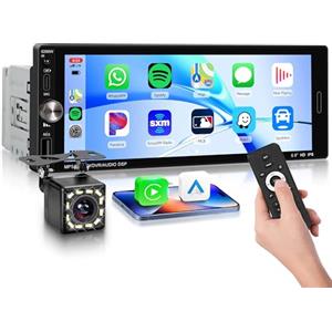 Rimoody Autoradio 1 Din Carplay Android Auto Wireless, 6.9'' IPS Touchscreen Stereo Carplay 1 Din con Mirror Link Vivavoce Bluetooth FM EQ Tipo-C USB Controllo del Volante Retrocamera Microfono