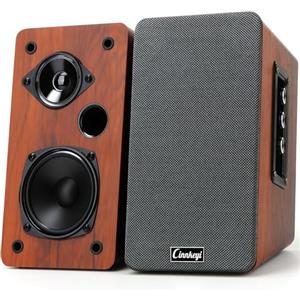 cinnkeyi Diffusori da scaffale in legno da 50W, diffusori attivi 2.0 per computer | Ingressi: Bluetooth, RCA, AUX (3,5 mm), USB | Bassi potenti, diffusori per PC, TV, laptop, giradischi