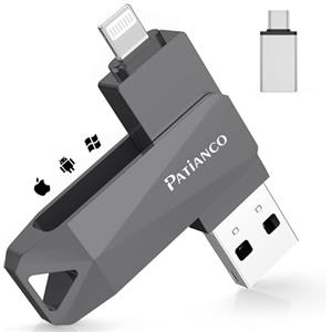 Patianco Chiavetta USB per iPhone 256GB,[MFi Certified] Patianco 3 in 1 Pendrive per Lightning USB 3.0 Chiave USB C per iphone per Scaricare Foto Memoria Stick per OTG Smartphone/Mac/PC/TypeC-iPhone/iPad(Nero)