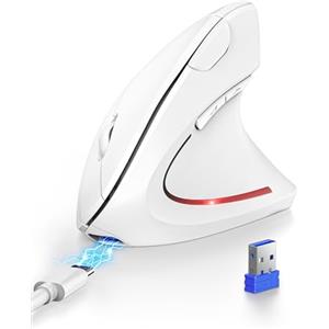 TECKNET Mouse Verticale, Mouse Bluetooth Ergonomico Ricaricabile, Wireless Ottico Right Handed 6 Pulsanti, Multi-dispositivo (BT5.0/3.0+USB-A), 4800 DPI 6 Livelli Regolabili, Ampia compatibilità-Weiß