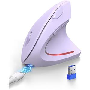 TECKNET Mouse Verticale, Mouse Bluetooth Ergonomico Ricaricabile, Wireless Ottico Right Handed 6 Pulsanti, Multi-dispositivo (BT5.0/3.0+USB-A), 4800 DPI 6 Livelli Regolabili, Ampia compatibilità-Viola