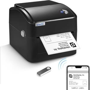 vretti Stampante per etichette WiFi & USB [2025] - stampante per etichette DHL 4x6 con cuscinetto di carta XXL | sicurezza di scansione al 99,99%, durata della testina della