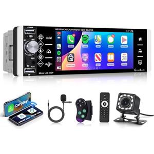 Rimoody Autoradio 1 Din Carplay Android Auto Senza Fili Bluetooth, 5.1'' HD Touchscreen Stereo Auto con Mirror Link Radio FM/AM/RDS EQ AUX/TF/USB Controllo del Volante Telecamera Posteriore Microfono