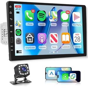 Rimoody Autoradio 1 Din con Carplay Android Auto Wireless, 9 Pollici Touchscreen Radio 1 Din con Mirror Link FM/AM/RDS, Bluetooth, USB/AUX/Tipo C/DVR Comandi al Volante 12LED Retrocamera Microfono