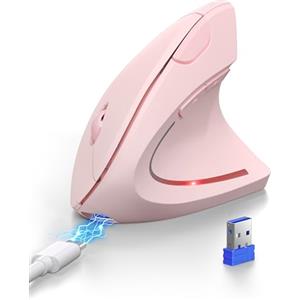 TECKNET Mouse Verticale, Mouse Bluetooth Ergonomico Ricaricabile, Wireless Ottico Right Handed 6 Pulsanti, Multi-dispositivo (BT5.0/3.0+USB-A), 4800 DPI 6 Livelli Regolabili, Ampia compatibilità-Rosa