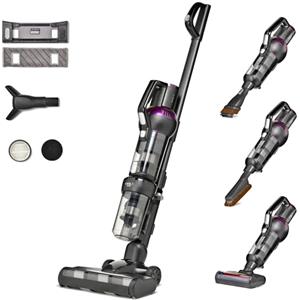 VIOLA Aspirapolvere Senza Fili, Scopa Elettrica Senza Filo Potente, 80 Min Autonomia, 600W, Funzione Lavapavimenti, Sterilizza con Luce UV-C, Tappeti, Pavimento, Peli Animali, Divani