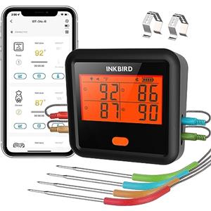 INKBIRD Termometro Barbecue Bluetooth 4 sonde IDT-34C-B,Termometro Carne Wireless con app,Cucina Griglia Cottura
