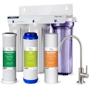 iSpring US31 Sistema di Filtraggio dell'acqua Sotto Lavello Classico a 3 Stadi per Bere, senza Serbatoio, ad Alta Capacità, Sedimenti + Carbonio + Carbonio (versione più recente)