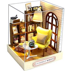 CUTEROOM Miniatura casa delle Bambole con mobili,Fai da Te in Miniatura Casa delle Bambole Kit,Mini 3D Casa in Legno con Luci A LED - Regalo di Compleanno di Natale (QT037)