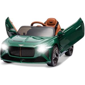 RBFGYIOP Auto Macchina Elettrica Per Bambini Bentley‌, Telecomando Parentale o Guida Da Bambini, Portiere a Forbice, Sospensioni, 3 Velocità, Luci LED, Clacson, Ideale 3-8 Anni, Fino a 30kg (Verde)