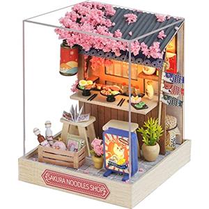CUTEROOM Miniatura casa delle Bambole con mobili,Fai da Te in Miniatura Casa delle Bambole Kit,Mini 3D Casa in Legno con Luci A LED - Regalo di Compleanno di Natale (Sakura)
