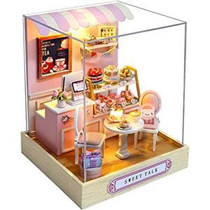 CUTEROOM Miniatura casa delle Bambole con mobili,Fai da Te in Miniatura Casa delle Bambole Kit,Mini 3D Casa in Legno con Luci A LED - Regalo di Compleanno di Natale (QT032)