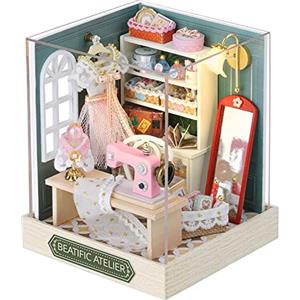 CUTEROOM Miniatura casa delle Bambole con mobili,Fai da Te in Miniatura Casa delle Bambole Kit,Mini 3D Casa in Legno con Luci A LED - Regalo di Compleanno di Natale (Beatific Atelier)