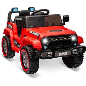 RBFGYIOP Macchina Elettrica per Bambini 12V con Telecomando, 2 Motori da 35W, Jeep Elettrica Fuoristrada con Sospensioni, Luci LED, Musica, Cintura di Sicurezza e Velocità 5km/h, Ideale 3-6 Anni, Rosso