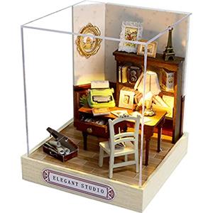 CUTEROOM Miniatura casa delle Bambole con mobili,Fai da Te in Miniatura Casa delle Bambole Kit,Mini 3D Casa in Legno con Luci A LED - Regalo di Compleanno di Natale (QT031)