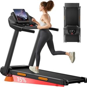 UMAY Tapis Roulant Salvaspazio con Inclinazione 15%, Tapis Roulant Elettrico 12KM/H, Tapirulan Pieghevole da Casa con Motore da 3.0 HP e Display LED, Carico Massimo 136KG