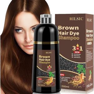 RILSIC Shampoo Capelli Neri per Capelli Grigi, 500 ml Hair Dye 3 in 1, Colore Naturale, Shampoo Colorante Bianchi Istantaneo, Colorante Tintura per Uomini Donne (Marrone)