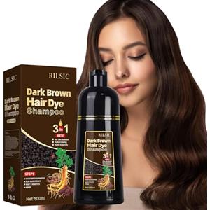 RILSIC Shampoo Capelli Neri per Capelli Grigi, 500 ml Hair Dye 3 in 1, Colore Naturale, Shampoo Colorante Bianchi Istantaneo, Colorante Tintura per Uomini Donne (Castano Scuro)