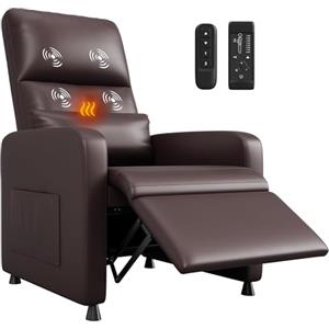 RBFGYIOP Poltrona Relax Elettrica Reclinabile 105-165°, Poltrona Massaggiante Con Riscaldamento, 4 Punti Massaggio, 2 Memorie Di Posizione, Portata 180kg, Tasca Laterale, Pelle PU, Marrone (Spina UE)