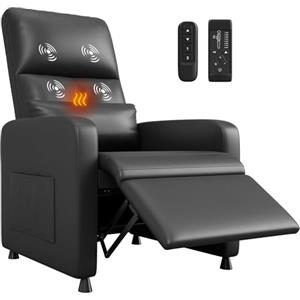 RBFGYIOP Poltrona Relax Elettrica Reclinabile 105-165°, Poltrona Massaggiante Con Riscaldamento, 4 Punti Massaggio, 2 Memorie Di Posizione, Portata 180kg, Tasca Laterale, Pelle PU, Nero (Spina UE)