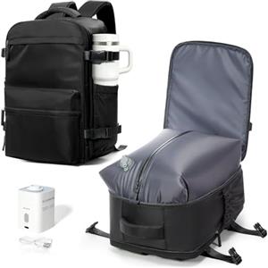 BOXSAM Zaino Sottovuoto Viaggio Con Pompa Zaino Ryanair 40x30x25 Aereo Bagaglio a Mano Zaini 14 Pollici Porta PC Casual Impermeabile Daypack Borsa da Cabina per Donna Uomo(Nero,M)