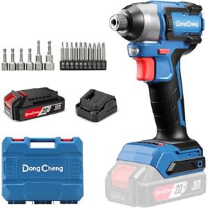 Dong Cheng Avvitatore a impulsi a batteria 20V 165Nm, 1 batterie | Per lavori di avvitamento pesanti, Avviamento graduale, Autoperforante, Hex 6,35mm, 3+1 velocità
