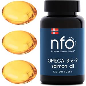 NFO OMEGA 3 6 9 SALMON OIL [120 Mini Capsule] Capsule di olio di salmone norvegese Omega 369 con EPA DHA, DPA in TG, Complesso di olio di Omega3 integratori, Olio di pesce Omega 3 capsule, 3+ anni